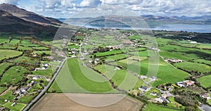Aerial video of Barnevave and Slieve Foye Mountains Glenmore Valley Cooley Peninsula Carlingford Lough Irish Sea Ireland