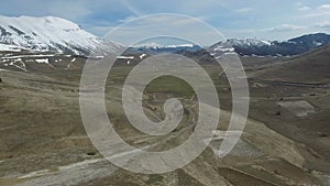 Aerial Video Castelluccio Umbria, Italy in early Spring