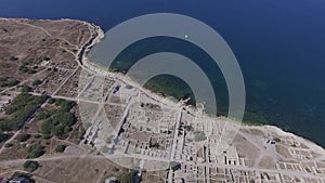 Aerial video of Chersonesos in Sevastopol, Fog bell and Vladimir Cathedral.