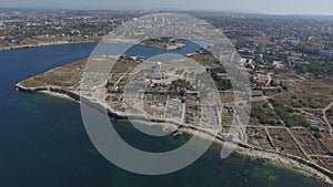 Aerial video of Chersonesos in Sevastopol, Fog bell and Vladimir Cathedral.