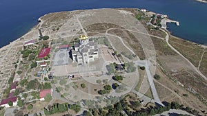 Aerial video of Chersonesos in Sevastopol, Fog bell and Vladimir Cathedral.