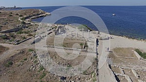 Aerial video of Chersonesos in Sevastopol, Fog bell and Vladimir Cathedral.