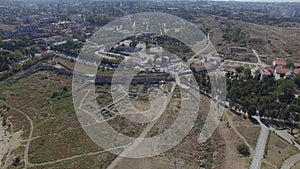 Aerial video of Chersonesos in Sevastopol, Fog bell and Vladimir Cathedral.