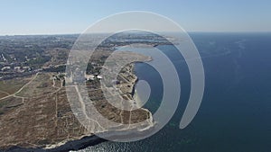 Aerial video of Chersonesos in Sevastopol, Fog bell and Vladimir Cathedral.