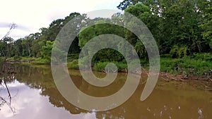 Aerial video flying over muddy river