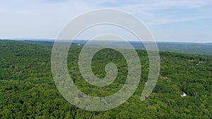 Aerial video of foliate forest and green trees captured by a drone camera