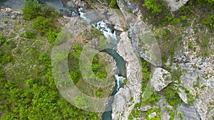 Aerial video following canyon of river Moravica in Sokobanja