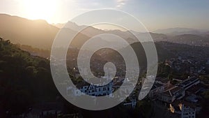 Aerial video footage of city Rio de Janeiro Brazil. narrow streets of the poor favelas house on the hills. Beautiful