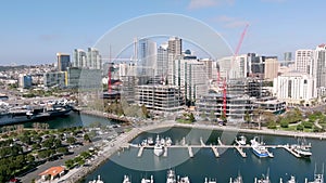 Aerial video of the historic aircraft carrier USS Midway in San Diego Bay