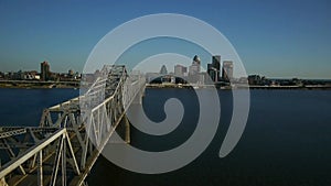 Aerial video of the Louisville Skyline and Ohio Ri