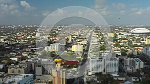 Aerial video of Miami. 8th Street heading westward towards Marlins Park