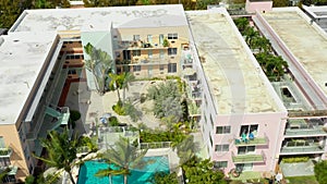 Aerial video Miami Beach condominium with pool