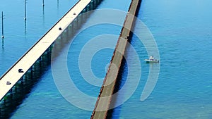 Aerial video old Florida Keys bridge seven mile 4k