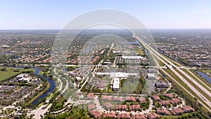 Aerial video Parkland Florida business district near expressway