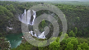 Aerial video of Plitvice national park with lakes and waterfalls