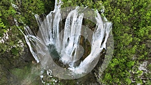 Aerial video of Plitvice national park with lakes and waterfalls