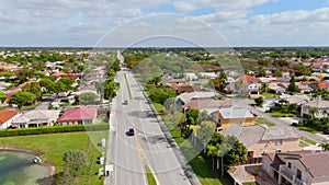 Aerial video residential neighborhood homes The Hammocks Kendall Miami Florida USA 4k