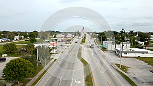 Aerial video route 27 Moore Haven Florida businesses