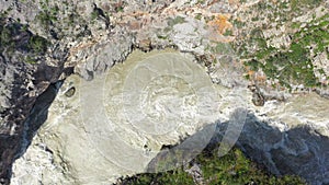 Aerial video view from drone on Altai river Chuya. Camera looks down. Altai, Siberia, Russia