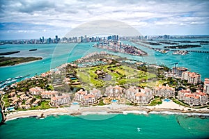 Aerial vie of Fisher Island in Miami, Florida