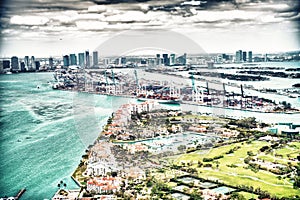 Aerial vie of Fisher Island in Miami, Florida