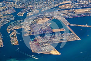 aerial vie to harbor aerea San Pedro, terminal Island for big ships photo