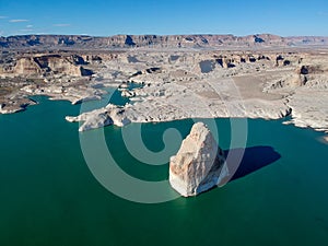 Aerial vief of Lone Rock at Lake Powell, Arizona, USA
