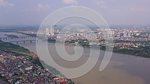 Aerial Vietnam Hanoi Hoan Kiem Waterfront September 2019 Sunny Day 4K Mavic Pro