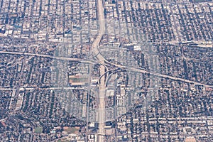 Aerial view of the 10 and 405 interchange in Los Angeles, California