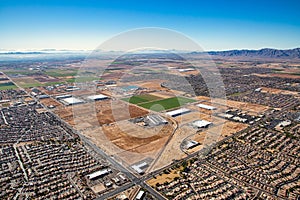 Aerial view in 2020 of Suprise, Arizona looking southwest from above Dysart Road and Waddell Road