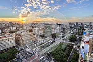 Aerial view of 9 de Julio Avenue at sunset - Buenos Aires, Argentina