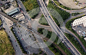 Aerial view of A2 Sydenham Bypass in Belfast City Northern Ireland