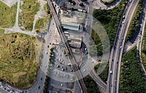 Aerial view of A2 Sydenham Bypass in Belfast City Northern Ireland