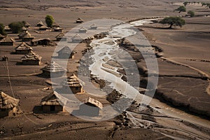 aerial view of an abandoned African village due to drough