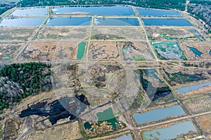 aerial view of abandoned biological ponds and water treatment plant