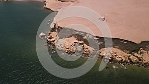 Aerial view of abandoned church in the Namibe Desert. Angola. photo