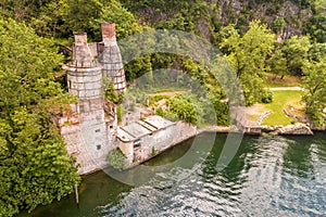 Aerial view of abandoned Fornaci of CaldÃÂ¨, located on the coast of Lake Maggiore, Italy photo
