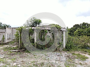 Aerial view of an abandoned house during construction