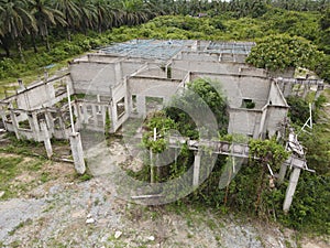 Aerial view of an abandoned house during construction