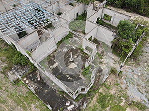 Aerial view of an abandoned house during construction