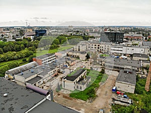 Aerial view abandoned industrial buildings in Kaunas, Lithuania