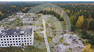 Aerial View of Abandoned Military Ghost Town Irbene in Latvia.