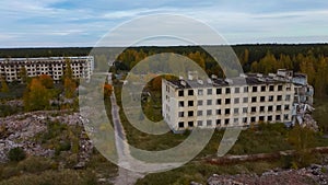 Aerial View of Abandoned Military Ghost Town Irbene in Latvia.