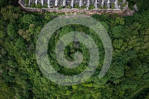 Aerial view on abandoned Military Tarakaniv Fort Dubno Fort, New Dubno Fortress - a defensive structure of 19th century in