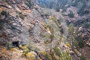 Aerial view of abandoned mine in Troodos mountains, Cyprus