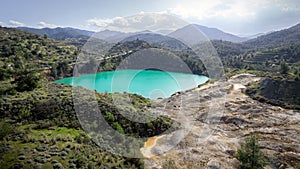 Aerial view of abandoned open pit Memi mine in Xyliatos, Cyprus