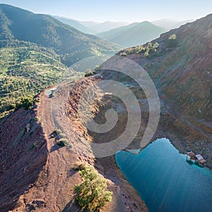 Aerial view of abandoned open pit mine Alestos, Cyprus