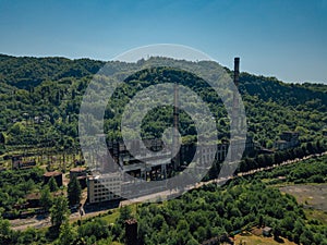 Aerial view of abandoned Tkvarcheli thermal power plant, Abkhazia, Georgia