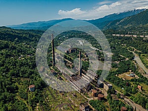Aerial view of abandoned Tkvarcheli thermal power plant, Abkhazia, Georgia