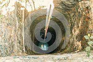 Aerial view of an abandoned well in the ruins of Fort Jesus in Mombasa, Kenya